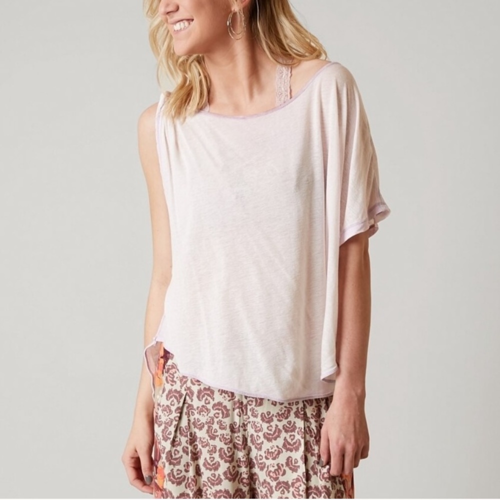 NWT‎ FREE PEOPLE ONE SHOULDER ASYMMETRICAL SOFT SUMMER TEE Boho Chic Minimalist